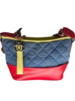 CC Blue Fabric Red Leather Hobo Bag