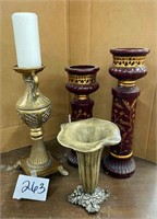 Pillar Candle Holders, Vase (some chips)