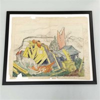 Bob Brown framed watercolor & pencil artwork with