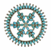 LARGE ZUNI PETIT POINT TURQUOISE SNOWFLAKE BROOCH