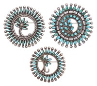 (4) NATIVE AMERICAN PETIT POINT TURQUOISE BROOCHES