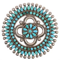 LARGE ZUNI PUEBLO PETIT POINT TURQUOISE BROOCH