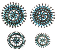 (4) NATIVE AMERICAN PETIT POINT TURQUOISE BROOCHES