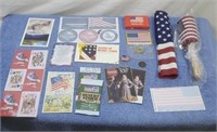 Military and first responders items and US flags.