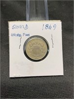 1869 Shield Nickel Extra Fine
