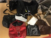 Assorted fashion handbags and purses.