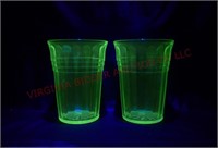 Hazel Atlas Moderntone Green Uranium Tumblers ~ 2