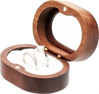 Oval Small Walnut Wooden Bearer Ring Box for 2 Rin