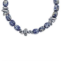 Sterling Silver- Sodalite/Grey Pearl Necklace