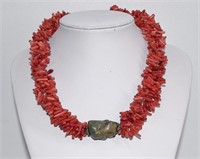 Coral & Natural Stone Necklace 16"