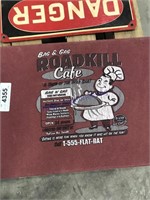 Roadkill Cafe cloth-covered sign, 16 x 12