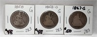 1858, ’58-O, ’67-S Half Dollars G