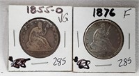 1855-O, ’76 Half Dollars VG-F