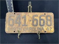 1942 North Carolina License Plate