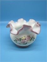 Fenton Rose Garden Custard Vase -signed