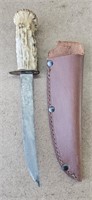 German Bone Hunting Knife w/ Leather Sheath