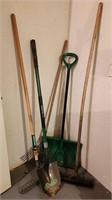 Lot of Garden Hand Tools Rakes Shovels Thatcher