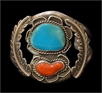 Lg Native American Turquoise Silver Cuff