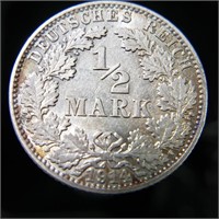 1914-J Germany 1/2 Mark - Silver Stunner
