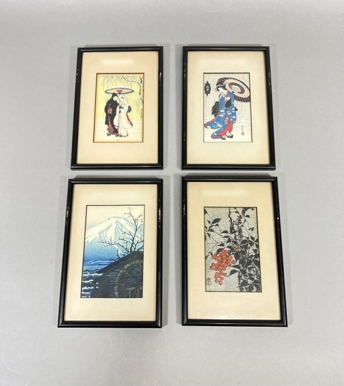 (4) Hand Colored Japanese Wood Block Prints