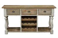 Farmhouse Console with Wine Rack White Chalk and N