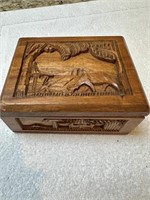 Carved wood cigarette holder box, 6 1/2" wide 5"