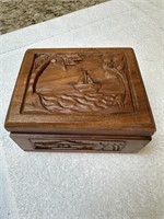Carved wood cigarette box, Philippines. 6" w x 5"