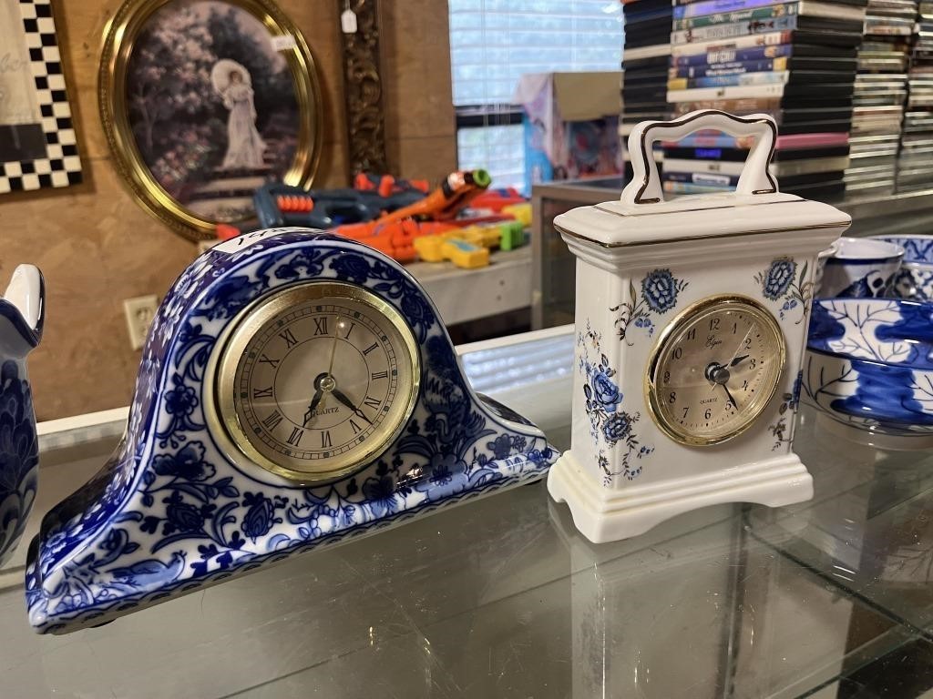 2 - Oriental Blue & White Ceramic Clocks