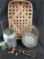 Group with Flat Basket, Containers, egg Beater