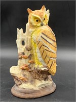 Vintage Ceramic Owl Statue Figurine Perched On Log