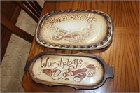 2 Pottery German Bread / Sausage Plates