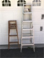 2 LADDERS - 4FT WOODEN & 6FT ALUMINUM