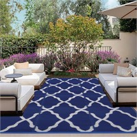 Plastic Patio Rug 9x12' Moroccan Navy & Light Grey