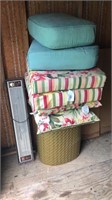 Outdoor Cushions, Detecto Gold Laundry Basket and