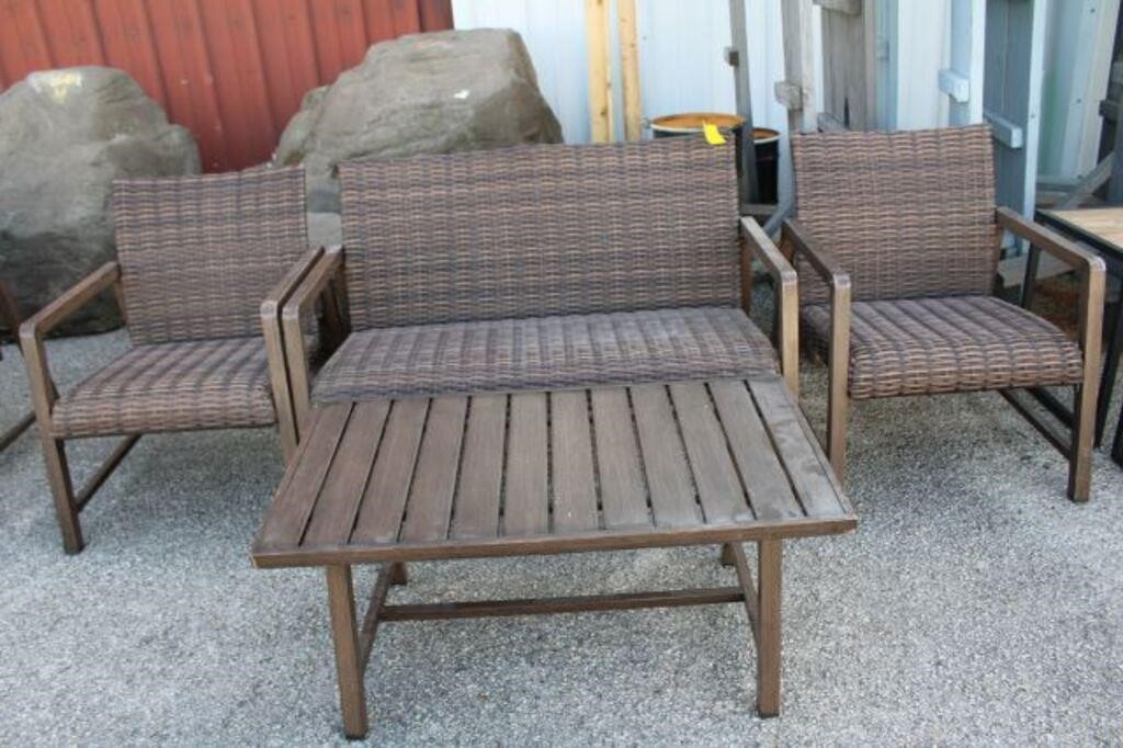 (4) Patio Pieces; (1) Settee, (1) Coffee Table,