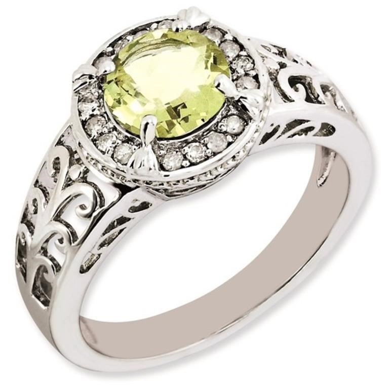 Sterling Silver Diamond and Lemon Quartz Ring