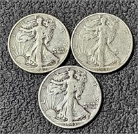 3 Walking Liberty Half Dollars 1943 S, 1944 S,