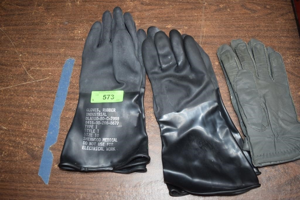 Two Pair Rubber Gloves and One Pair of Leather