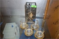Candle Vase with Four Gold Trimmed Drinks Glasses