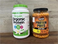 10oz protein puffs & 43 oz orgain organic protein