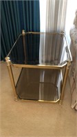 Brass and Glass End Table, 27”x22”x22
