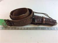 Hand Tooled Gun Belt W/Holster