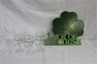 5 Irish coffee glasses and St.Paddy's decorations