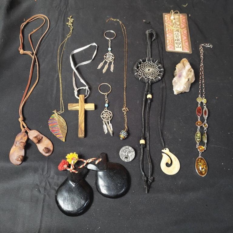 Group of misc. - jewelry, key chains, castanets,