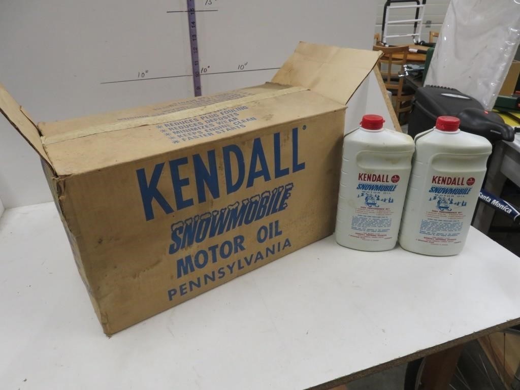 12 Kendall snowmobile oil bottles and box, full