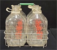 (4) Vintage 1/2 Gallon Dairy Bottles with Carrier
