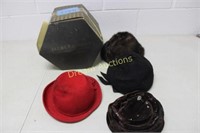 Ladies Hats incl Fur Hat & Hat Box