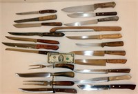 Large Group of Wood Handle Kitchen Knives