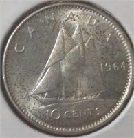Silver 1964 Canadian dime