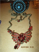 Turquoise Cuff Bracelet & Costume Red Stone Neck